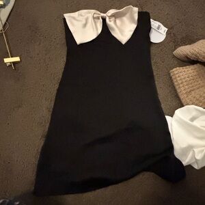 princess polly satin bow dress black white NWT